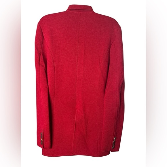 Lauren Ralph Lauren Red Long Wool Cardigan Four Button Sweater Jacket M Classic - Picture 2 of 12